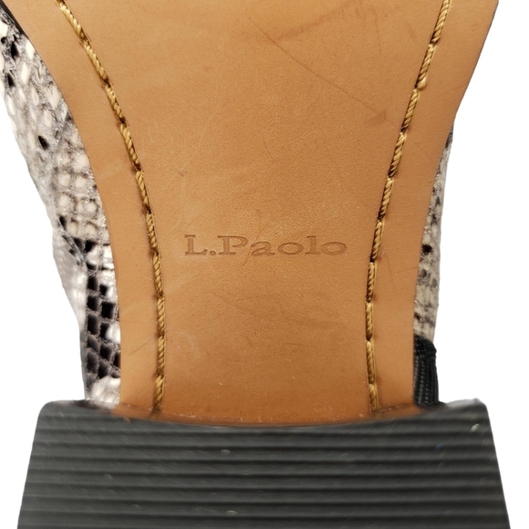 Linea Paolo | Cream Black Snake Print Leather Pointed Toe Ankle Booties 6.5 - Picture 9 of 11